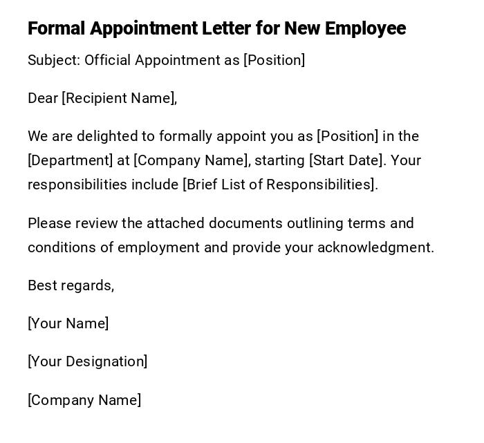 Formal Appointment Letter for New Employee
