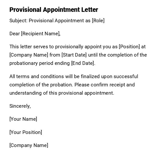 Provisional Appointment Letter
