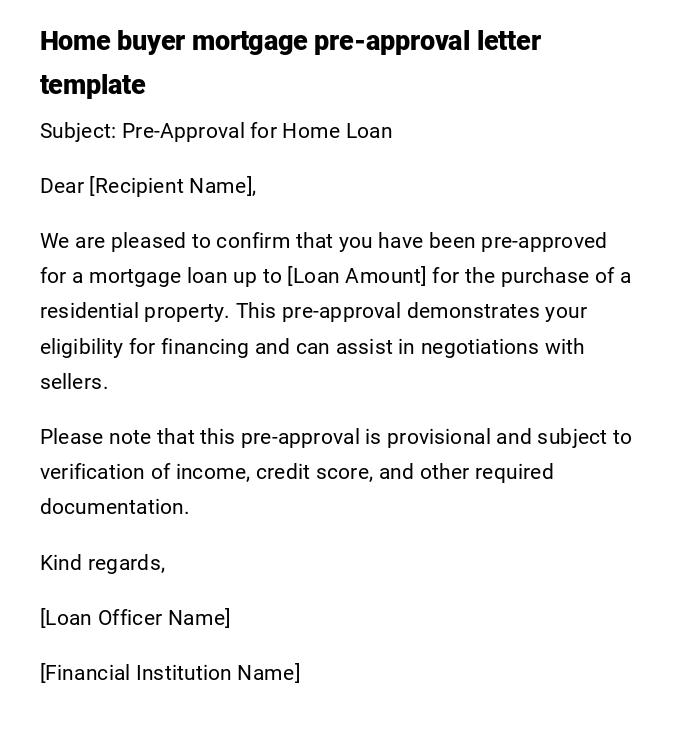 Home buyer mortgage pre-approval letter template