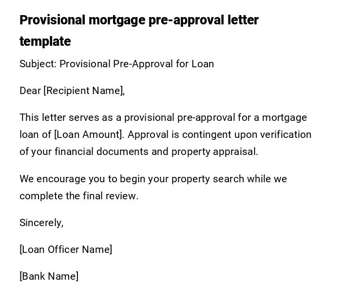 Provisional mortgage pre-approval letter template
