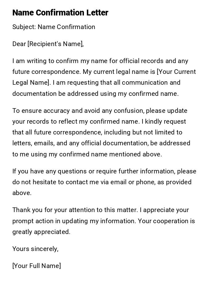 Name Confirmation Letter