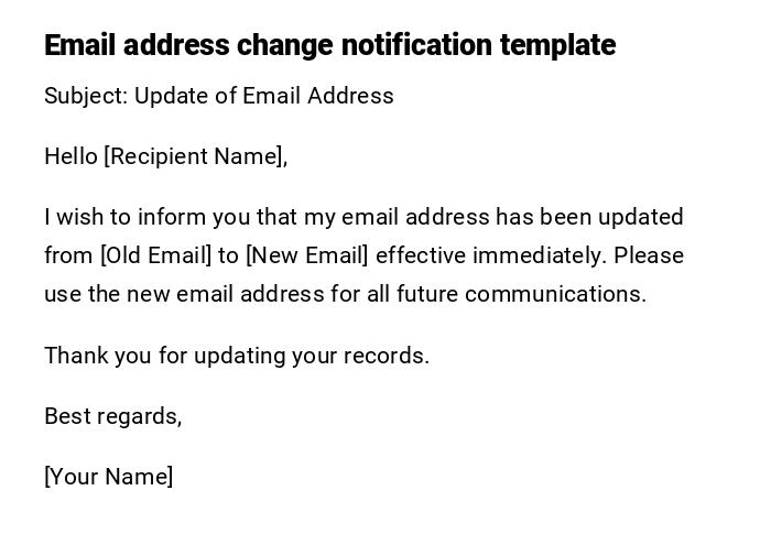 Email address change notification template