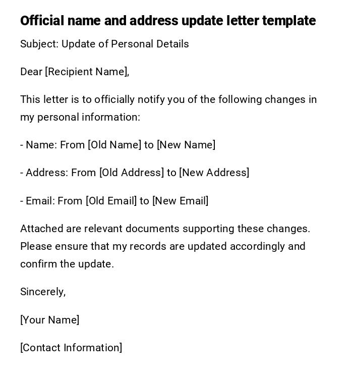 Official name and address update letter template