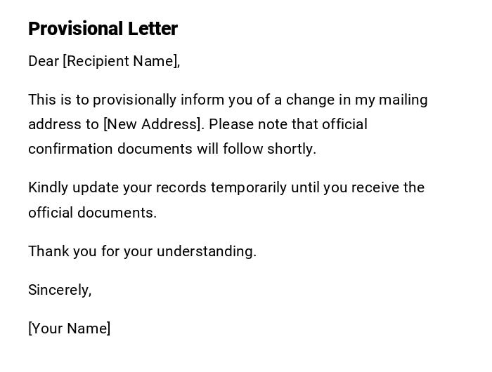 Provisional Letter