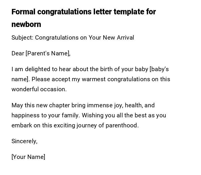 Formal congratulations letter template for newborn