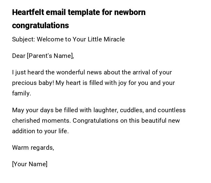 Heartfelt email template for newborn congratulations