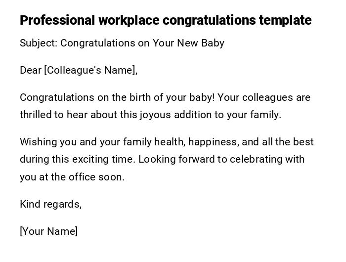 Professional workplace congratulations template