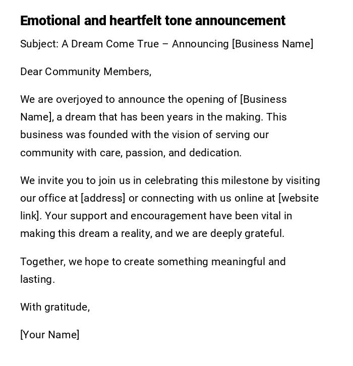 Emotional and heartfelt tone announcement