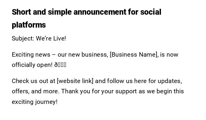 Short and simple announcement for social platforms