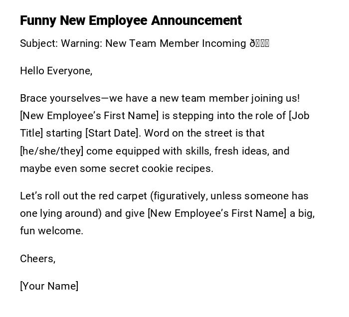Funny New Employee Announcement