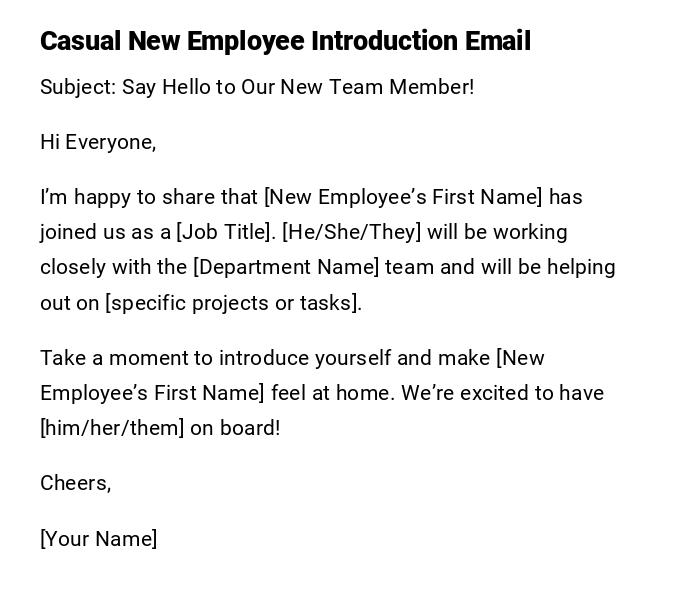 Casual New Employee Introduction Email