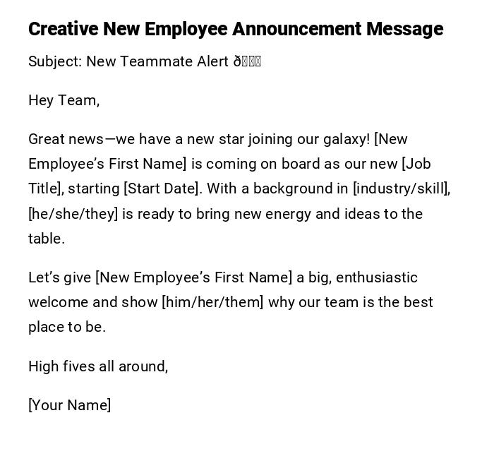 Creative New Employee Announcement Message