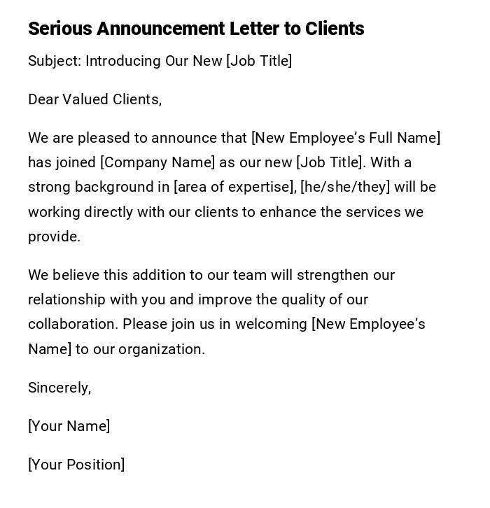 Serious Announcement Letter to Clients
