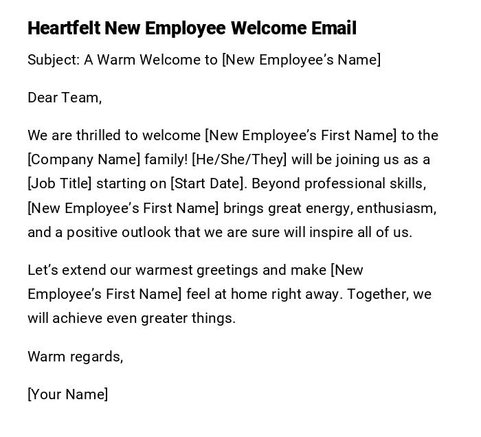 Heartfelt New Employee Welcome Email