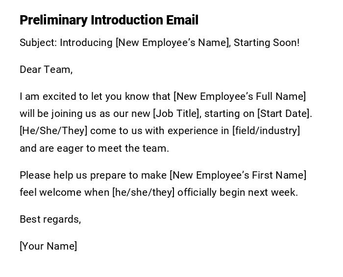 Preliminary Introduction Email