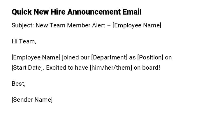 Quick New Hire Announcement Email