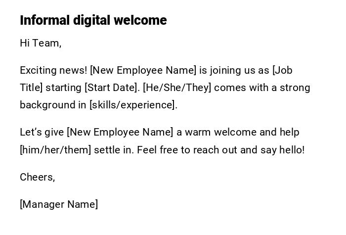 Informal digital welcome