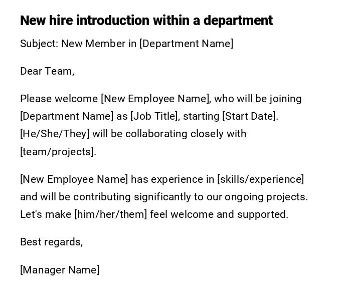 New hire introduction within a department