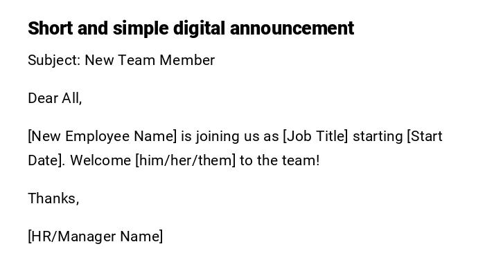 Short and simple digital announcement