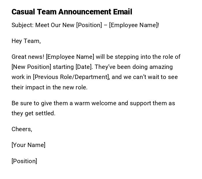 Casual Team Announcement Email