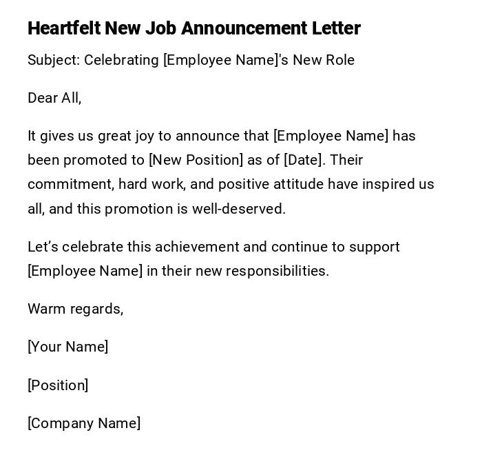 Heartfelt New Job Announcement Letter