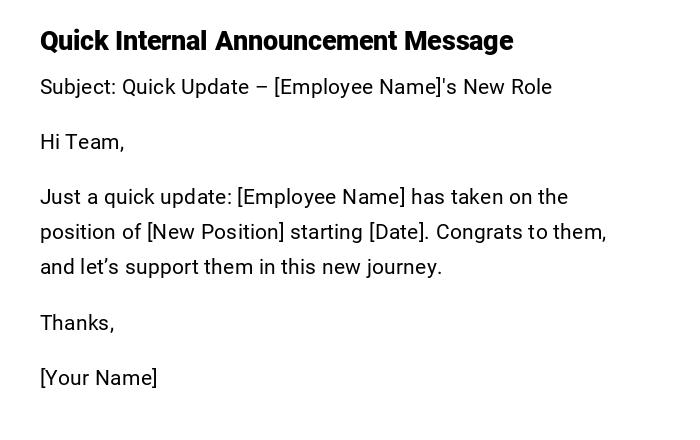 Quick Internal Announcement Message