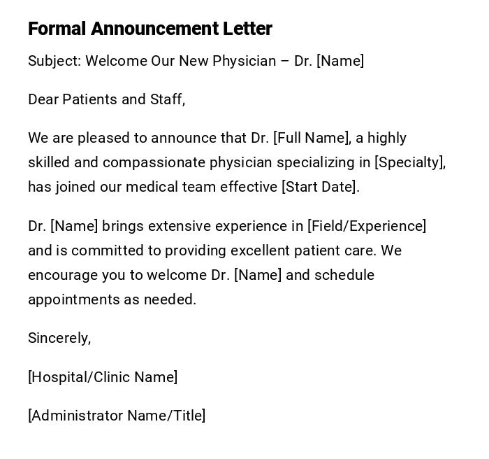 Formal Announcement Letter