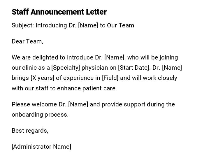 Staff Announcement Letter