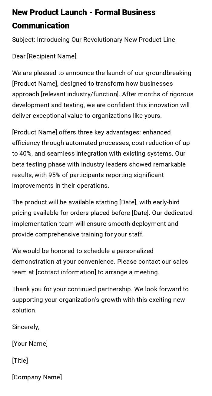 New Product Launch - Formal Business Communication