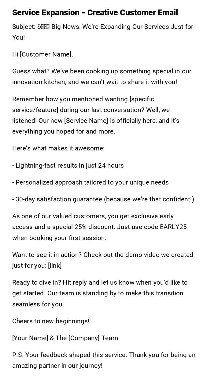 Service Expansion - Creative Customer Email