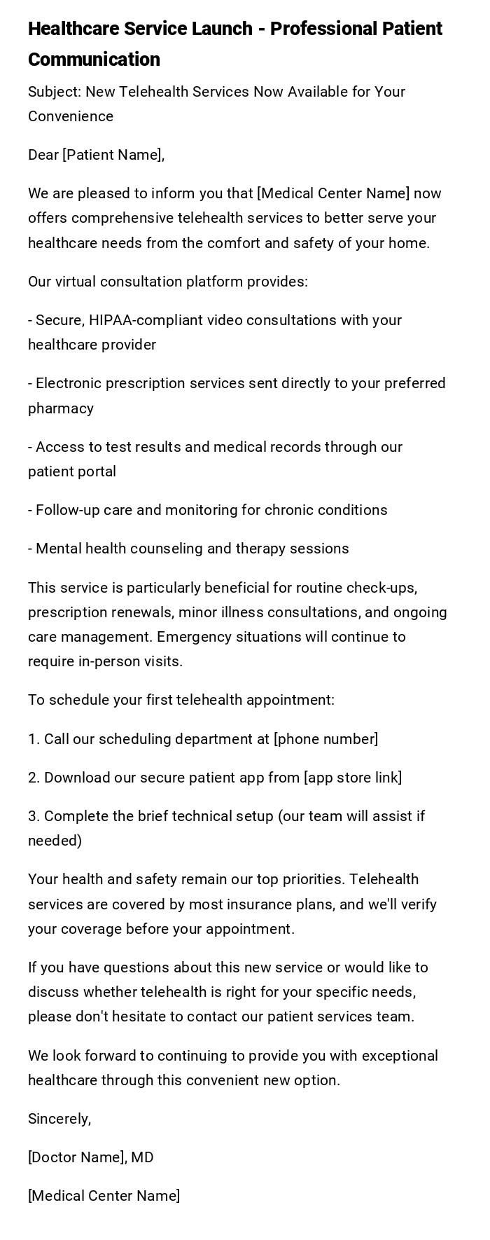 Healthcare Service Launch - Professional Patient Communication