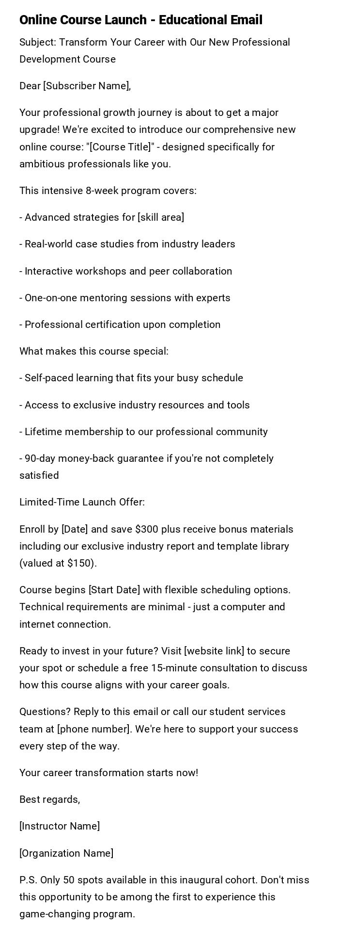 Online Course Launch - Educational Email