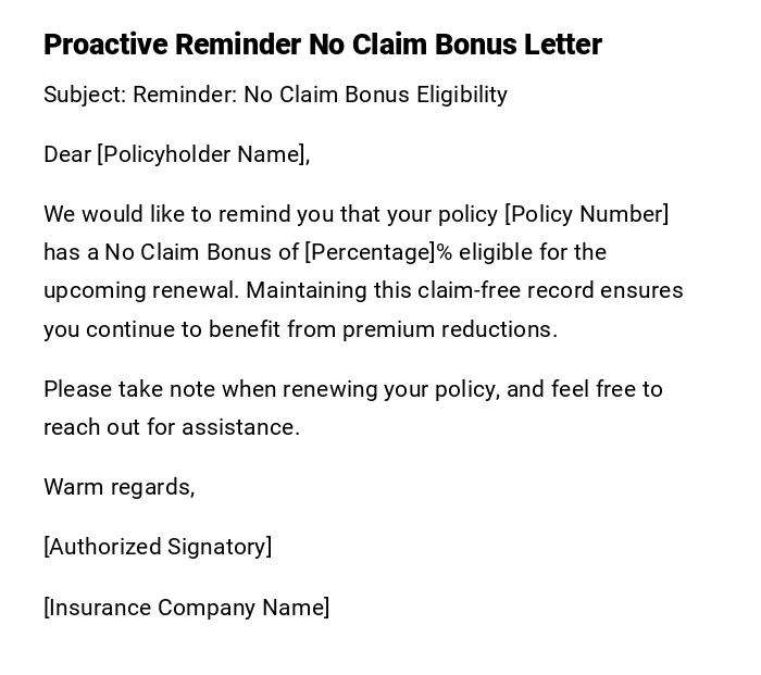 Proactive Reminder No Claim Bonus Letter