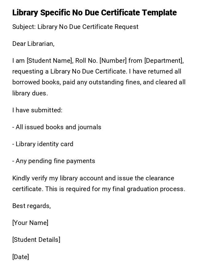 Library Specific No Due Certificate Template