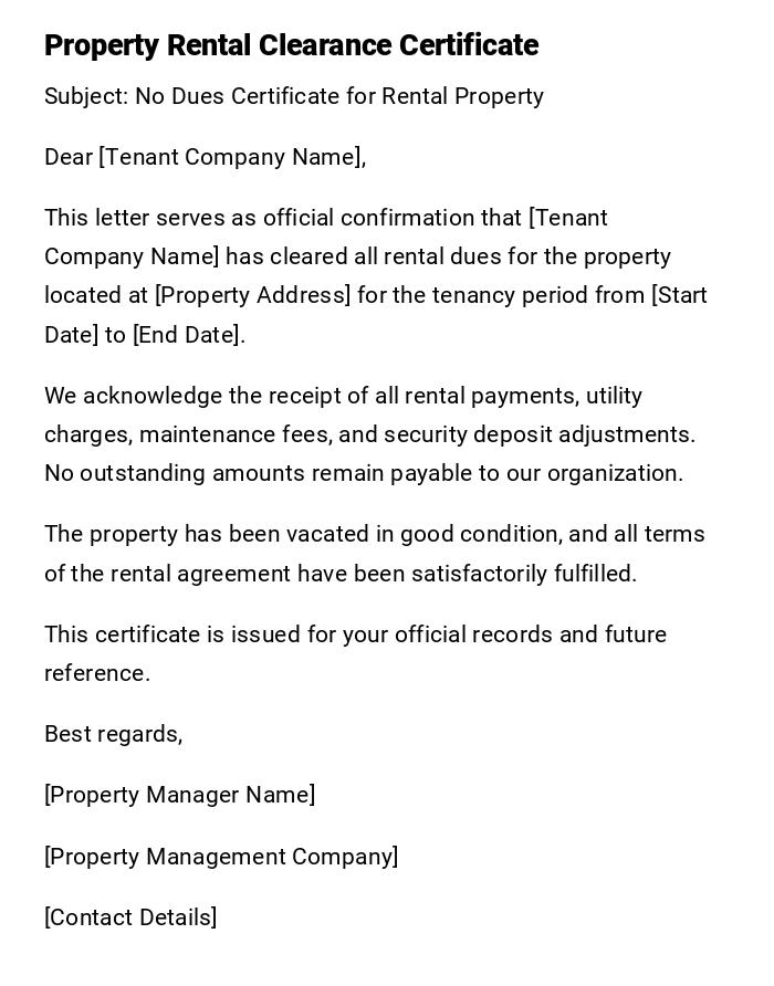 Property Rental Clearance Certificate