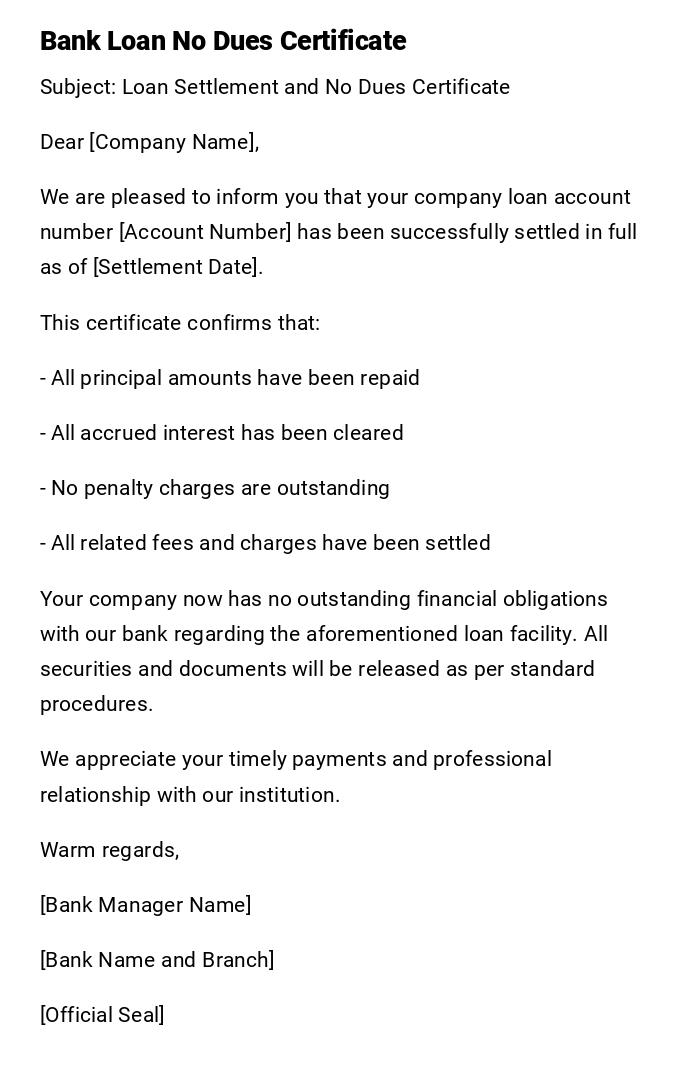 Bank Loan No Dues Certificate