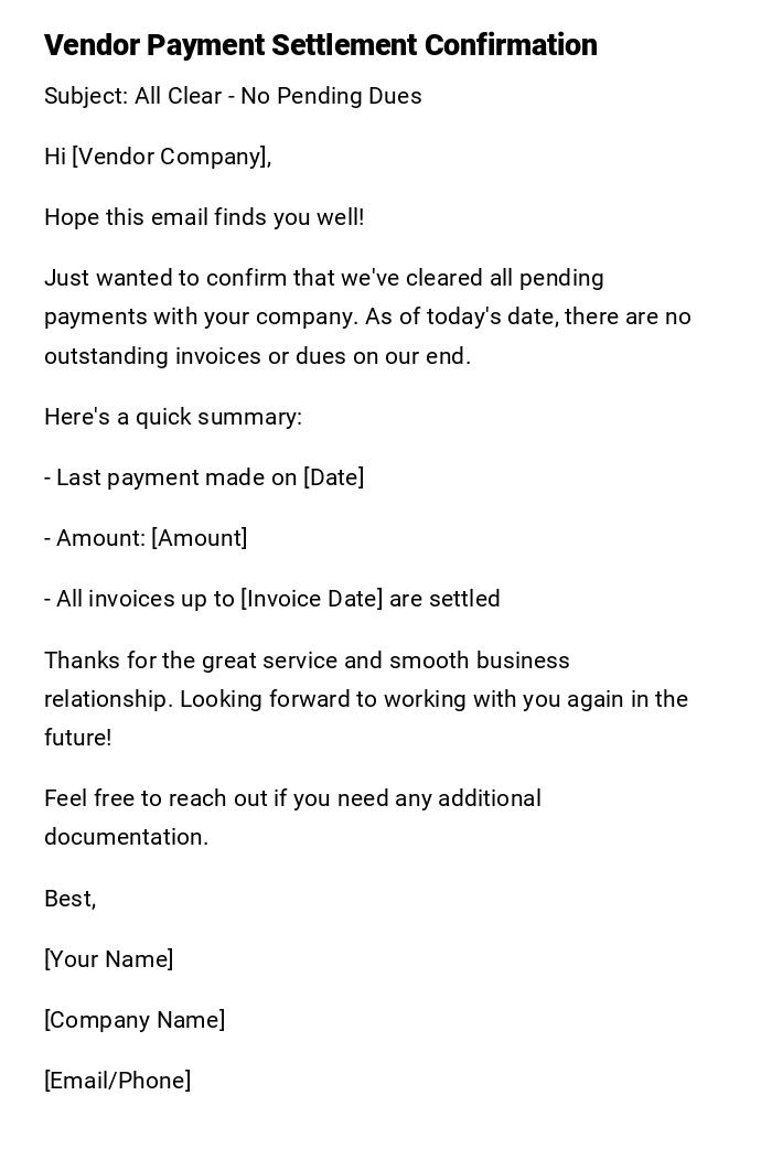 Vendor Payment Settlement Confirmation