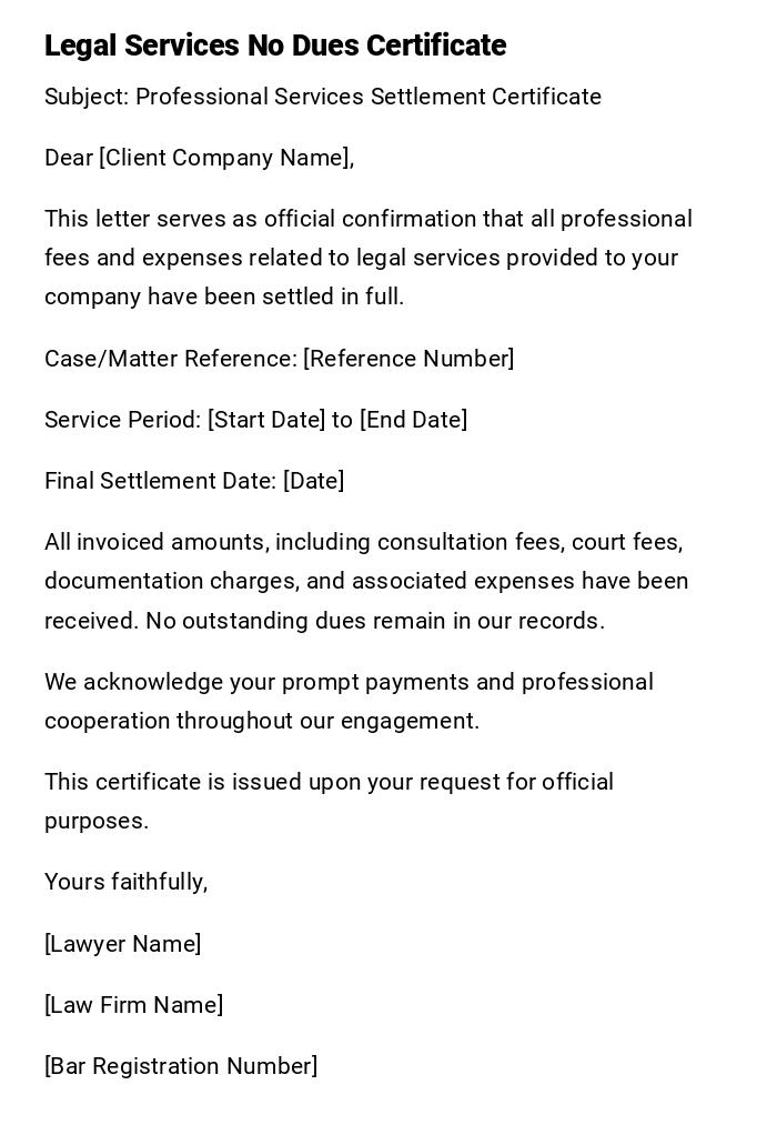 Legal Services No Dues Certificate