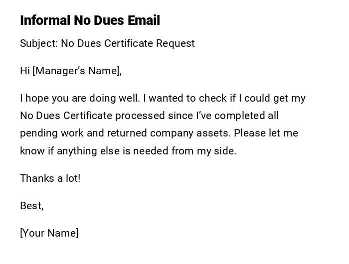 Informal No Dues Email