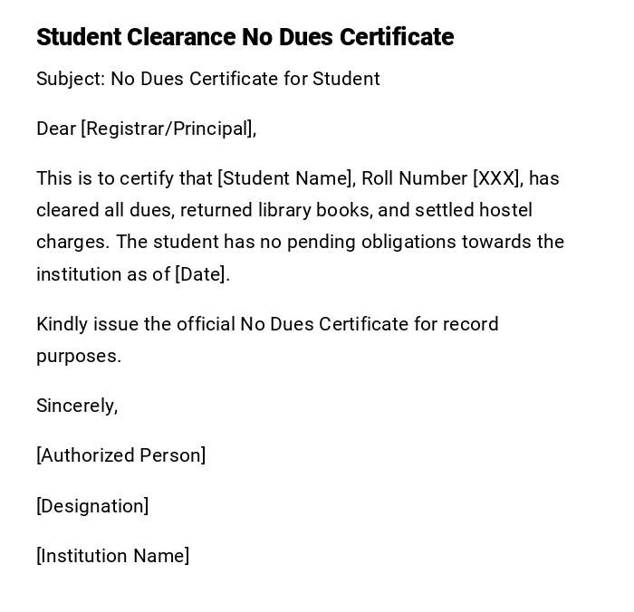 Student Clearance No Dues Certificate