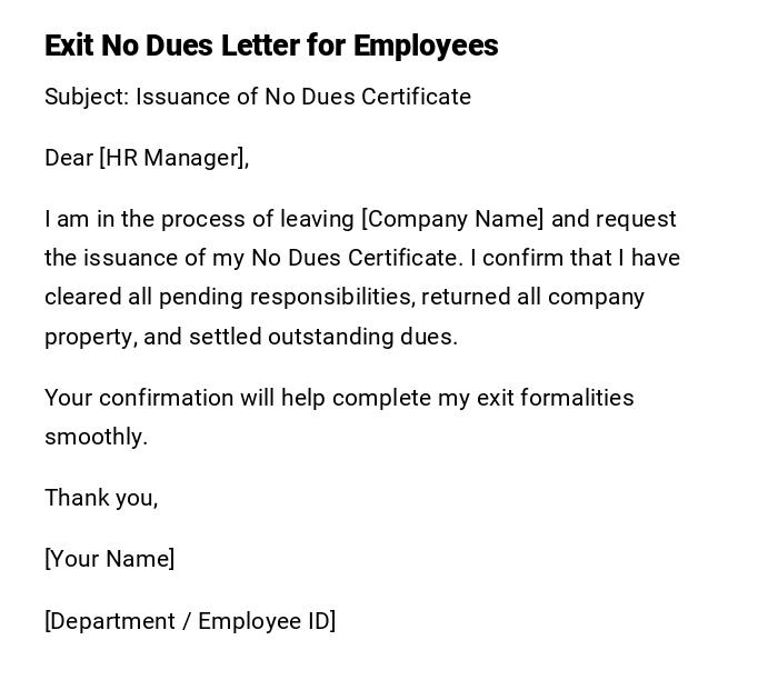 Exit No Dues Letter for Employees