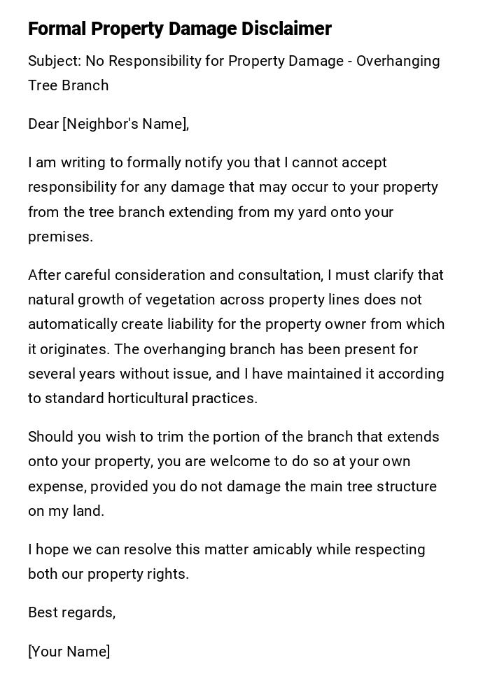 Formal Property Damage Disclaimer