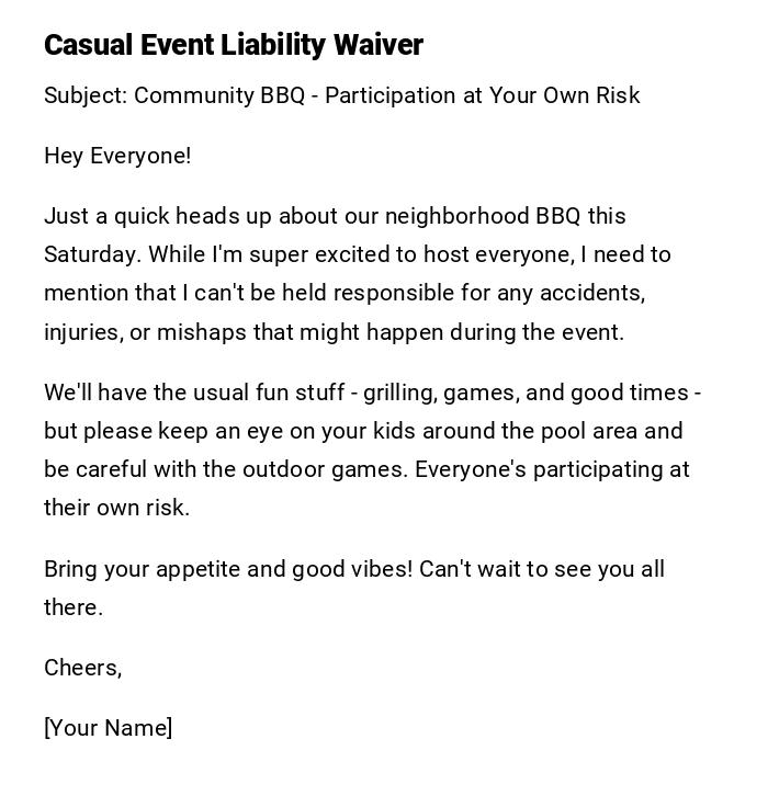 Casual Event Liability Waiver