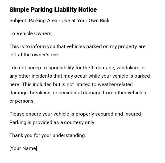 Simple Parking Liability Notice