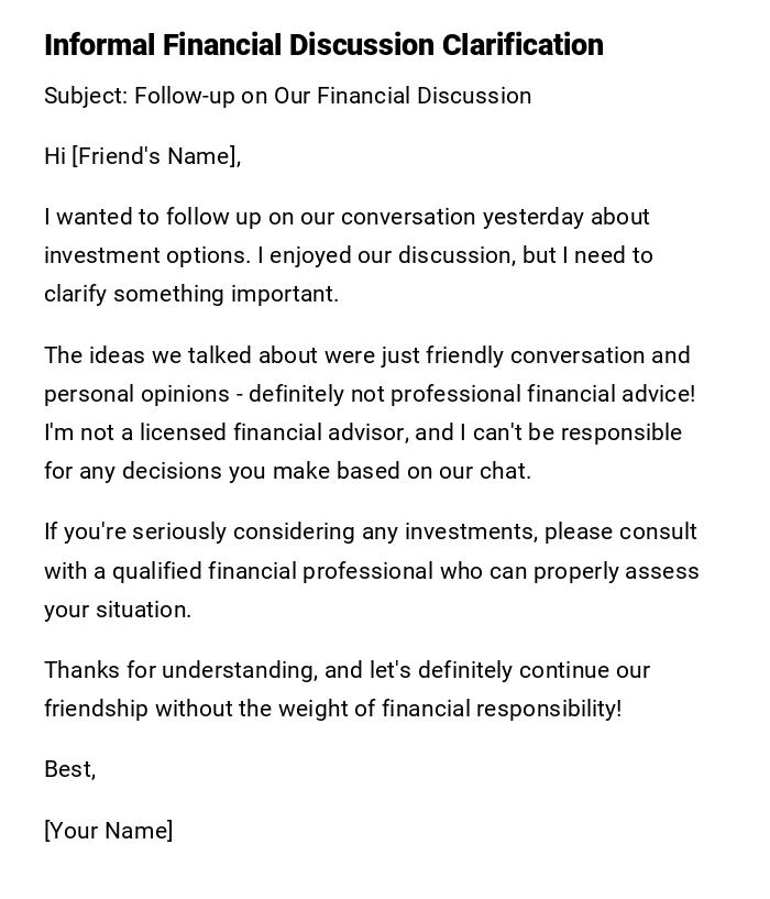Informal Financial Discussion Clarification