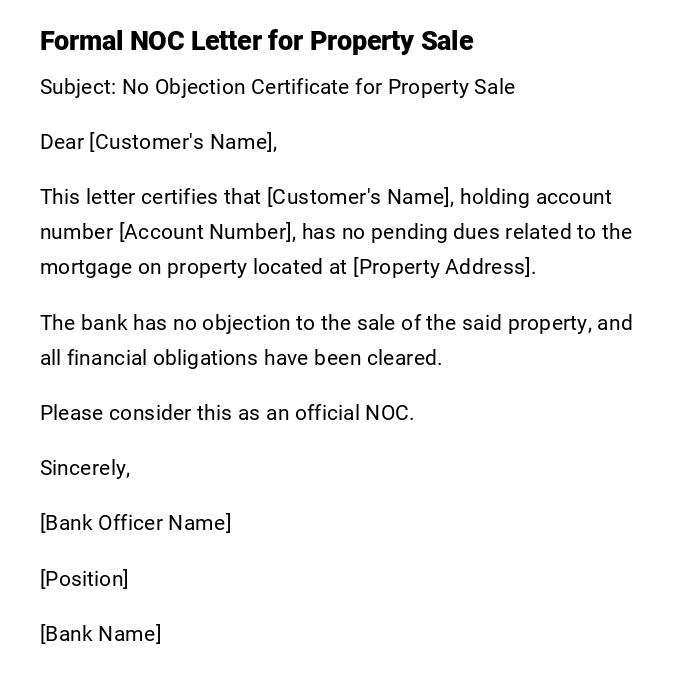 Formal NOC Letter for Property Sale