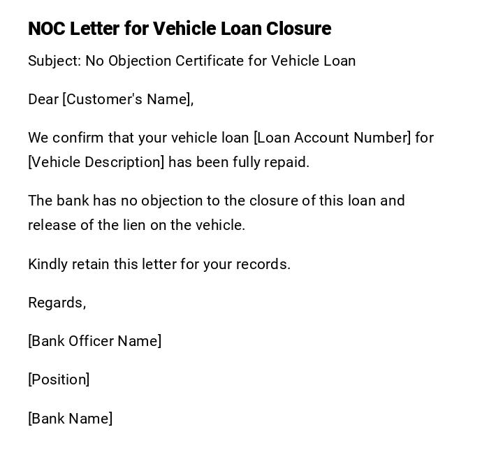 NOC Letter for Vehicle Loan Closure