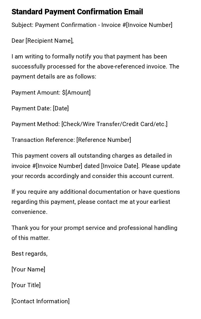 Standard Payment Confirmation Email
