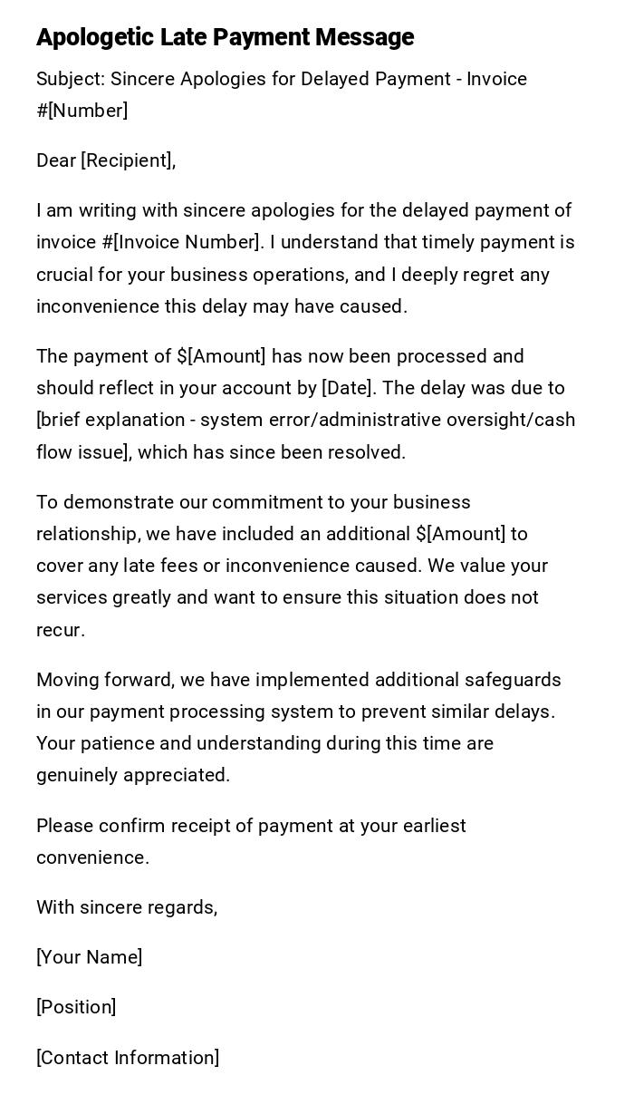 Apologetic Late Payment Message