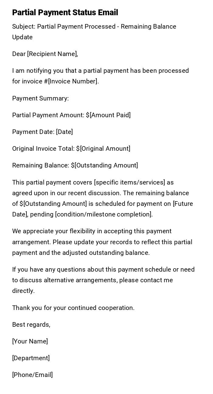 Partial Payment Status Email